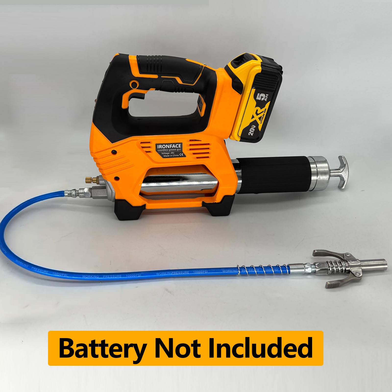 IRONFACE Elektryczny pistolet do smaru do akumulatora DEWALT 20 V, silnik bezszczotkowy, 10000 PSI akumulatorowa smarownica zasilana bateriami (bez baterii, tylko narzędzie)