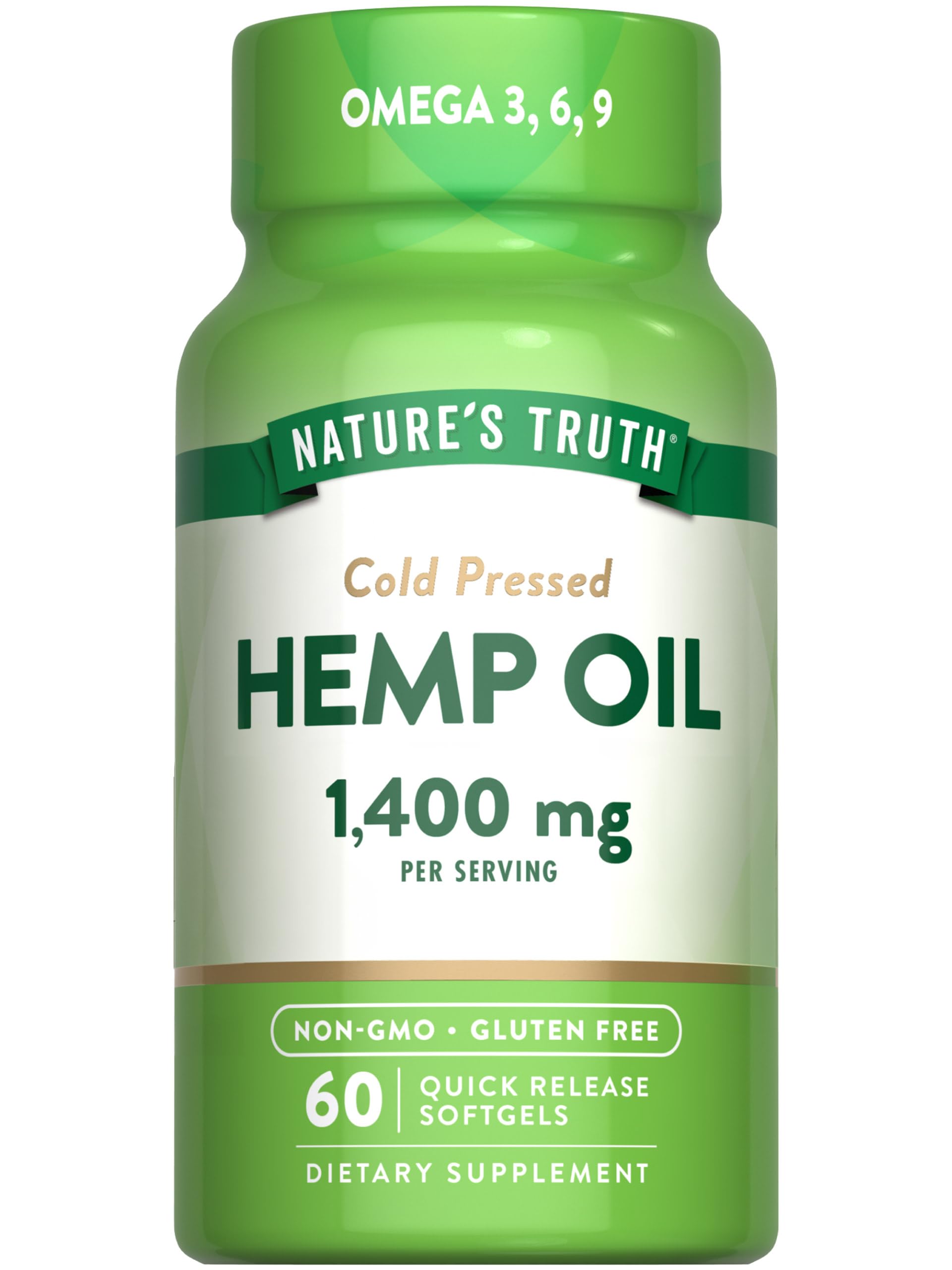 Nature's Truth Hemp Oil Softgels | 1400mg | 60 Count | Omega 3 6 9 | Cold Pressed | Non-GMO & Gluten Free Supplement