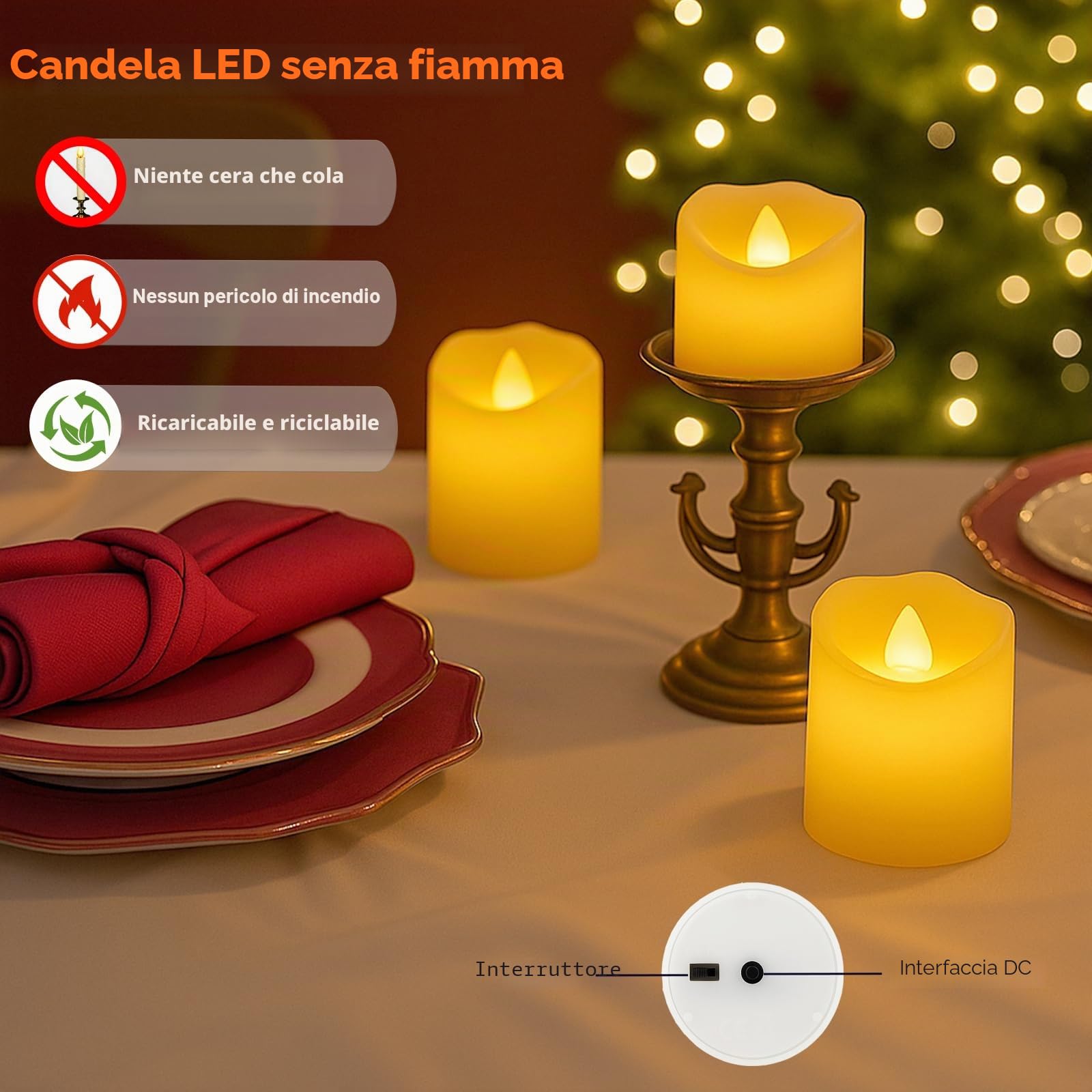 6 Pezzi Candele a LED Ricaricabili, con Telecomando e Timer, Candele a LED Senza per Casa, Tavolo, Decorazione di Halloween- Ø 4cm x H 4,6cm