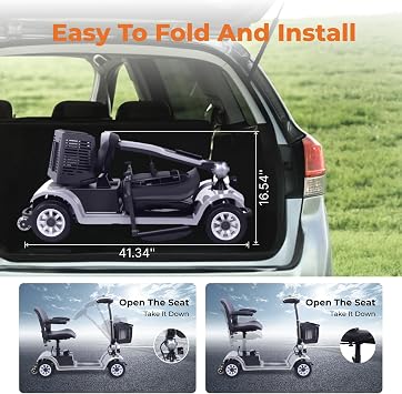 Mobility Scooter for Seniors & Adults, Foldable 4-Wheel Electric Mobility Scooter with LED Headlight & Basket, Lightweight Portable Powered Wheelchair for Travel & Daily Use (Argent, 20AH)