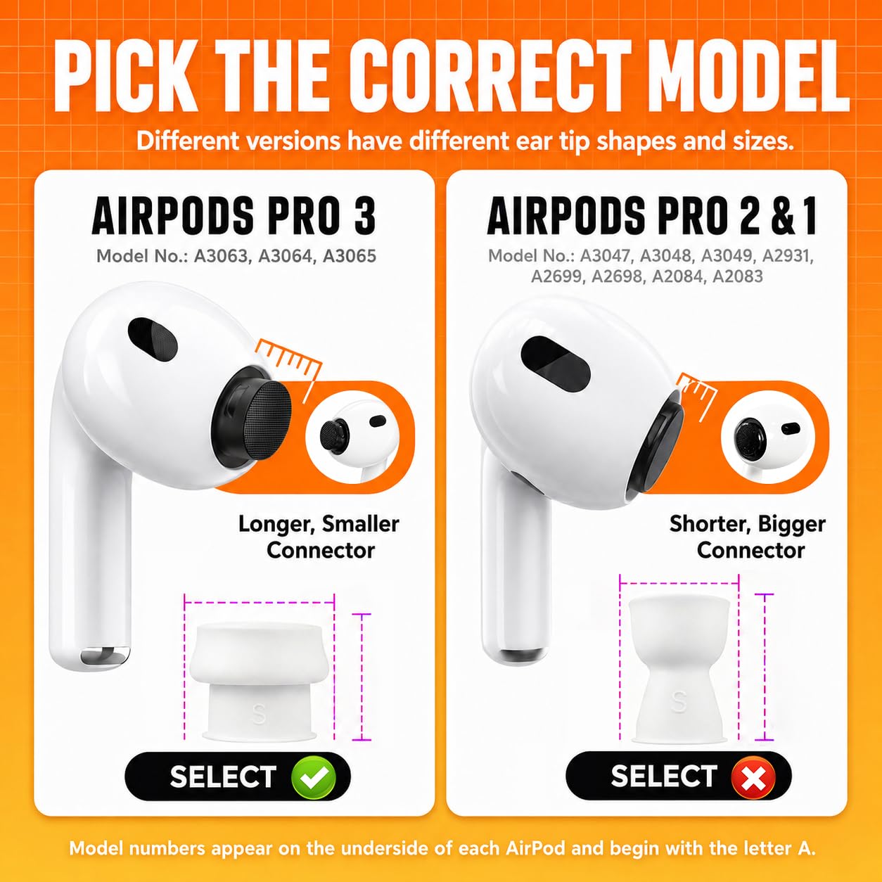 Air Pods Pro 3 ケース、外箱、イヤーピースのみ Amazon | Inesore 交換用イヤーチップ 5組 AirPods Pro 3 (2025) 用