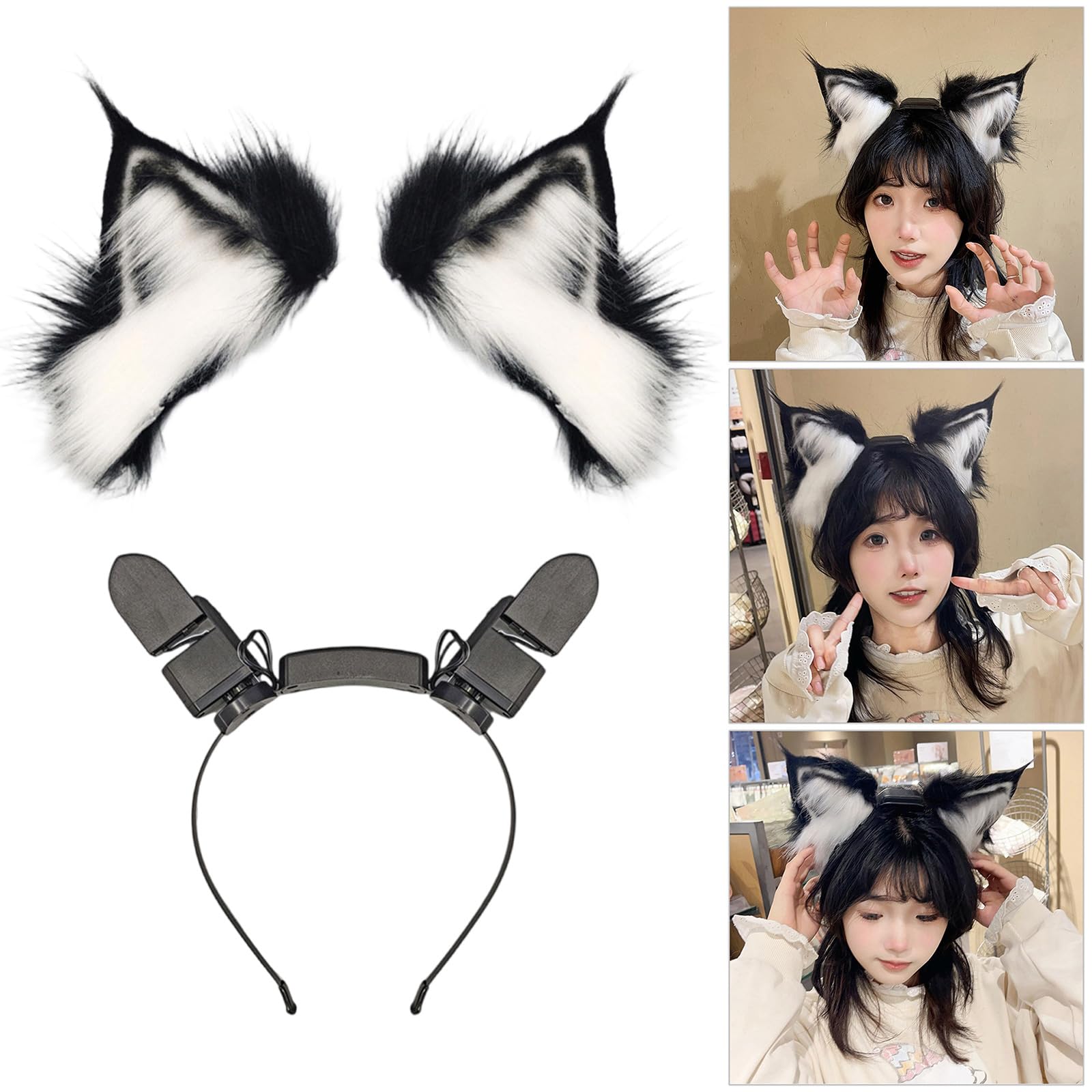 COSPLAY - Diadema de orejas de gatito con orejas de animal, gatito peludo, carnaval, fiesta, animado, disfraz de fiesta peluda, diadema suave y móvil