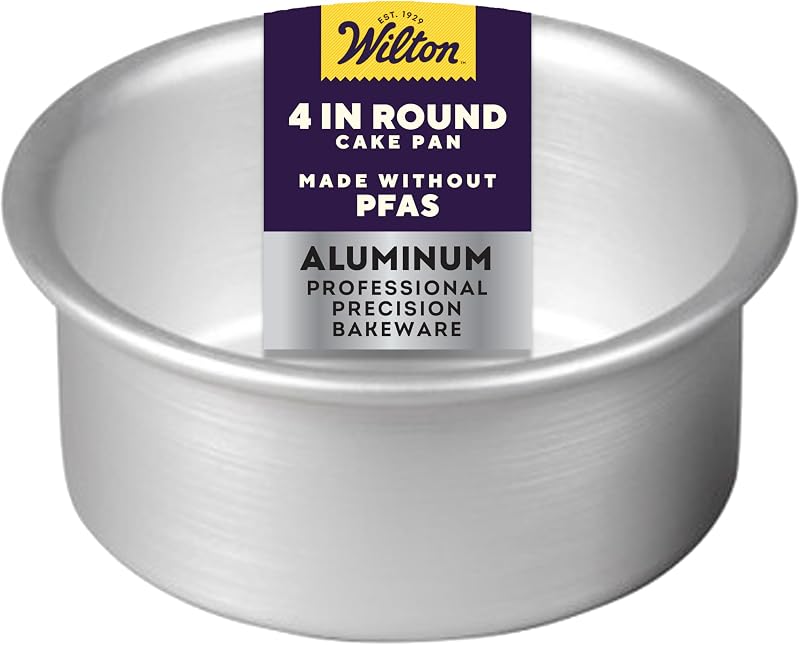Aluminum Round Cake Pan, Made Without PFAS, 4 x 2 in. | Natural Anodized Aluminum Bakeware, Even Heating & Rust-Resistant for Professional Results, Perfect for Small Tiered Cakes
