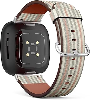 CJBROES Replacement Leather Watch Band, Compatible with Fitbit Versa 3 and Fitbit Sense of Wristband Bracelet Accessory - Striped Geometric