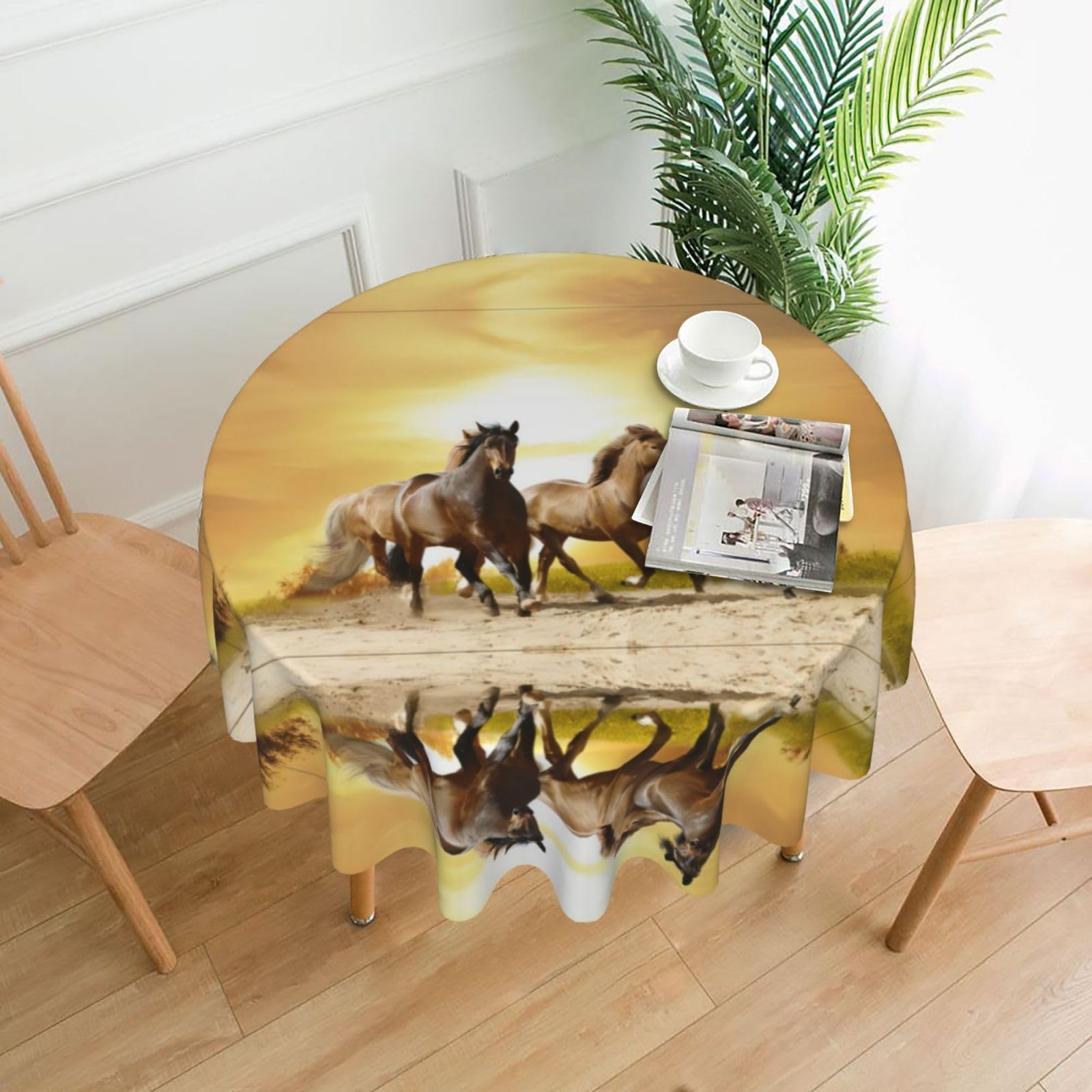 YYHWHJDE Horse Prints 60in Round Decorative Tablecloth – High-Grade Polyester Throw for Stylish Dining & Event Table Protection