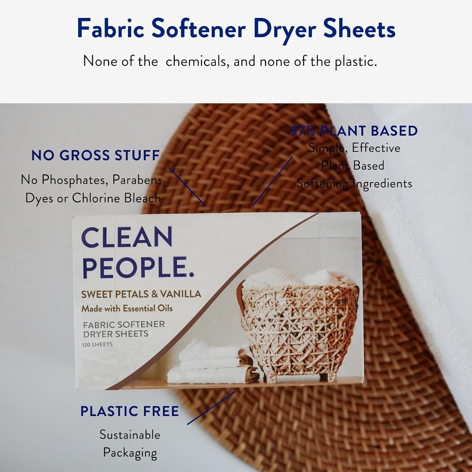 The Clean People Fabric Softener Sheets - Dryer Sheets - Softens & Removes Static Cling - Vegan Laundry Softener, Essential Oils - Sweet Petals & Vanilla 240 Pack