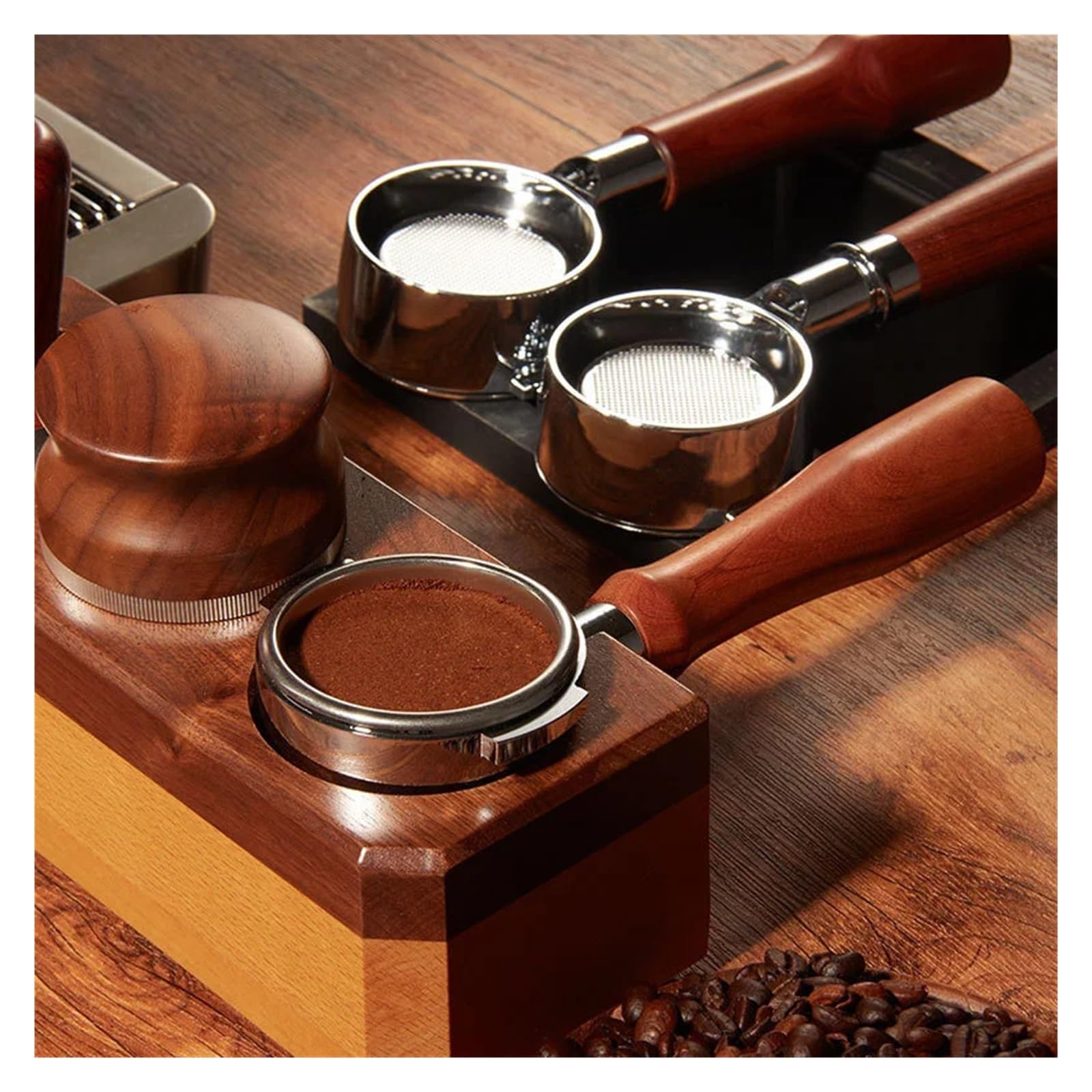 Portafiltro, compatible con Expobar, 58mm mango de madera | Repuesto para Rocket, sin fondo, filtro universal E61, doble salida desmontable(58mm-Double mouth-C2)