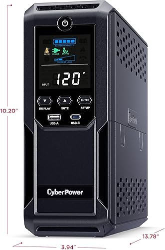 Miniatura 6 de CyberPower CP1500AVRLCD3 - Sistema UPS LCD Inteligente, 1500VA/900W, 12 tomas, 2 puertos USB, AVR, minitorre, negro