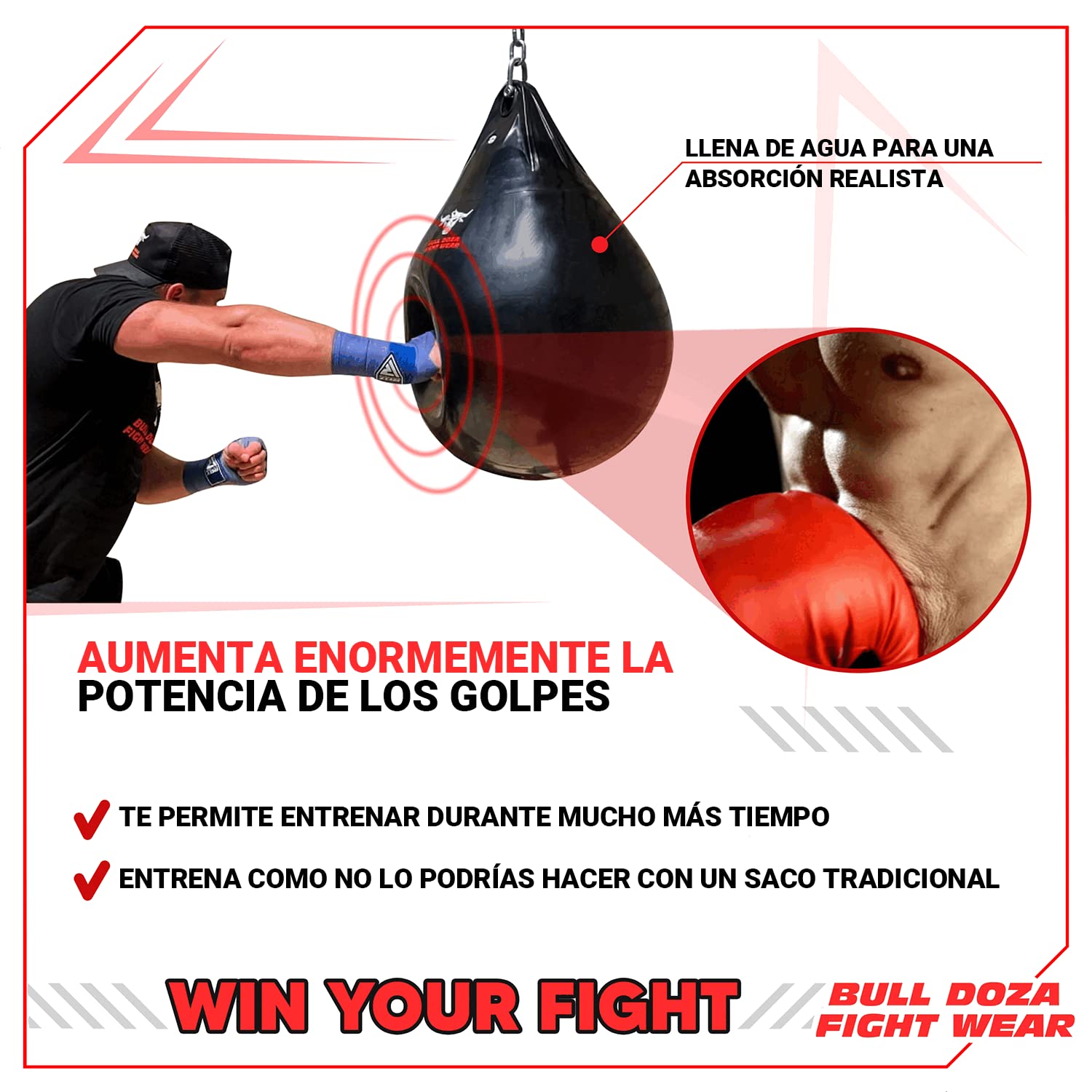 Bull Doza Fight Wear Saco de Boxeo de Agua Resistente Impermeable