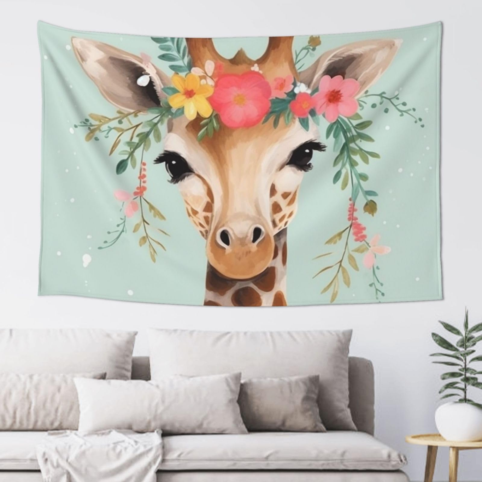FodPand Giraffe with Floral Tapestry Dorm Decor, Party Backdrop Aesthetic Tapestries Wall Hanging Banner for Bedroom, Modern Wall Art Poster Blanket, Home Decor Wall Tapestry 60"x40"