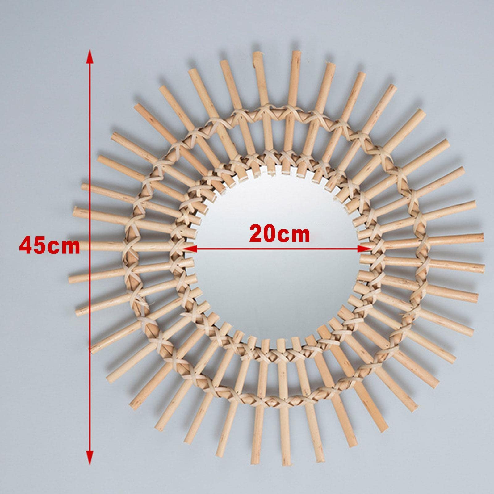 Specchio da Parete Rotondo Fatto a Mano Cornice Intrecciata Leggera Specchio Decorativo Stile Rustico Adatto per Camera da Letto Soggiorno, L