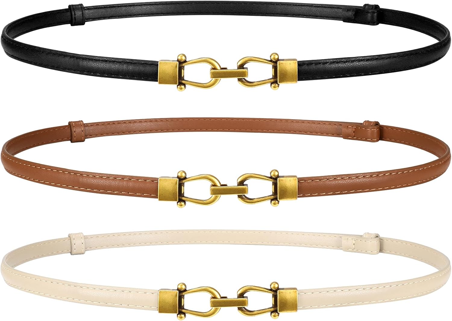 WERFORU Women Classic Leather Belt With Square Gold Silver Buckle For Jeans Pants