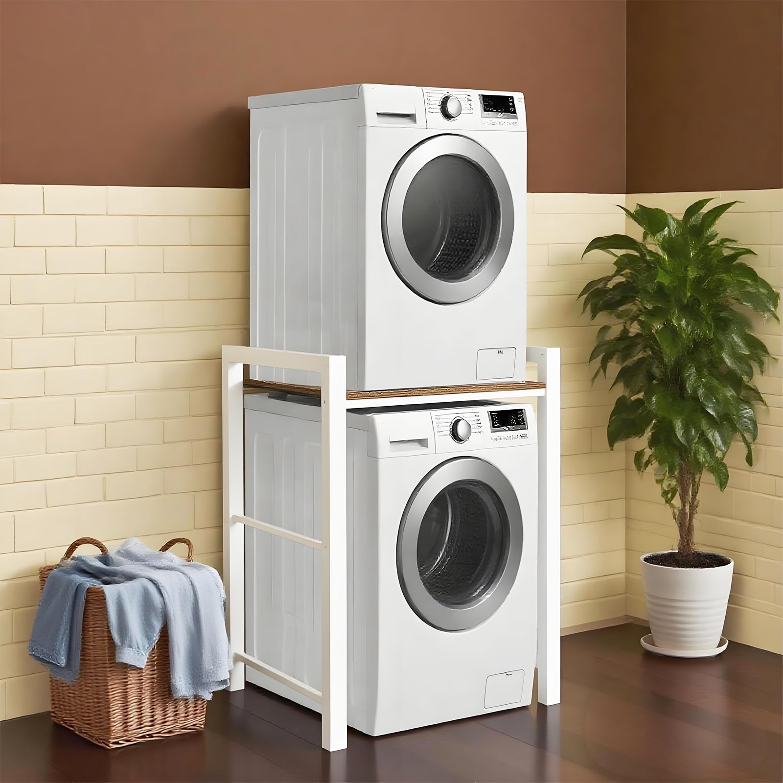 Waschmaschinenregal, Regal fur Waschmaschine undTrockne, Waschmaschinenschrank mit 3 EinstellbarenHohenverstellbarer, Waschmaschine trocknerschrank,Tragfahigkeit 350 kg. (WeiB)
