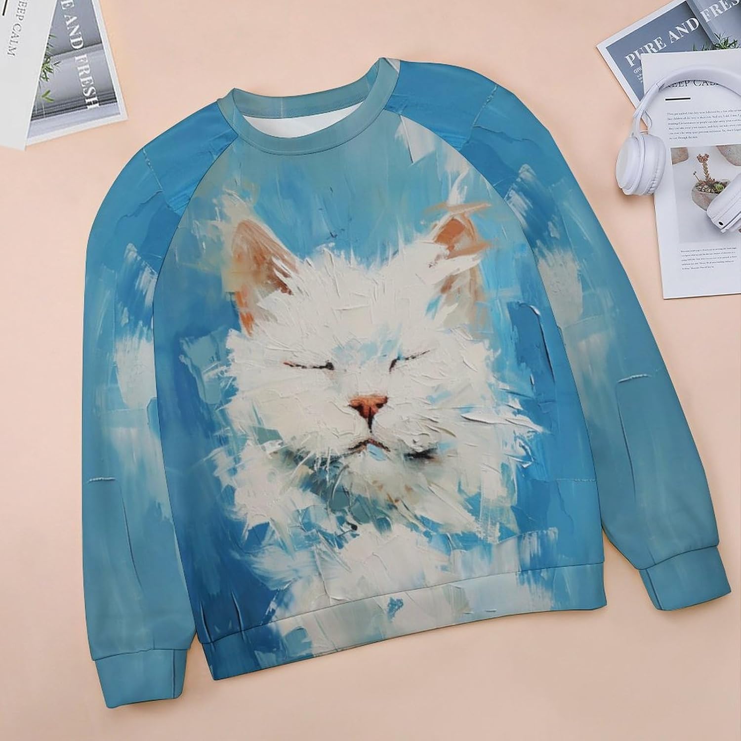 Cat Sweatshirts for Women Long Sleeve Crewneck Pullover Cotton Casual Plus Size Causal Fall Lounge Sweater - Image 4