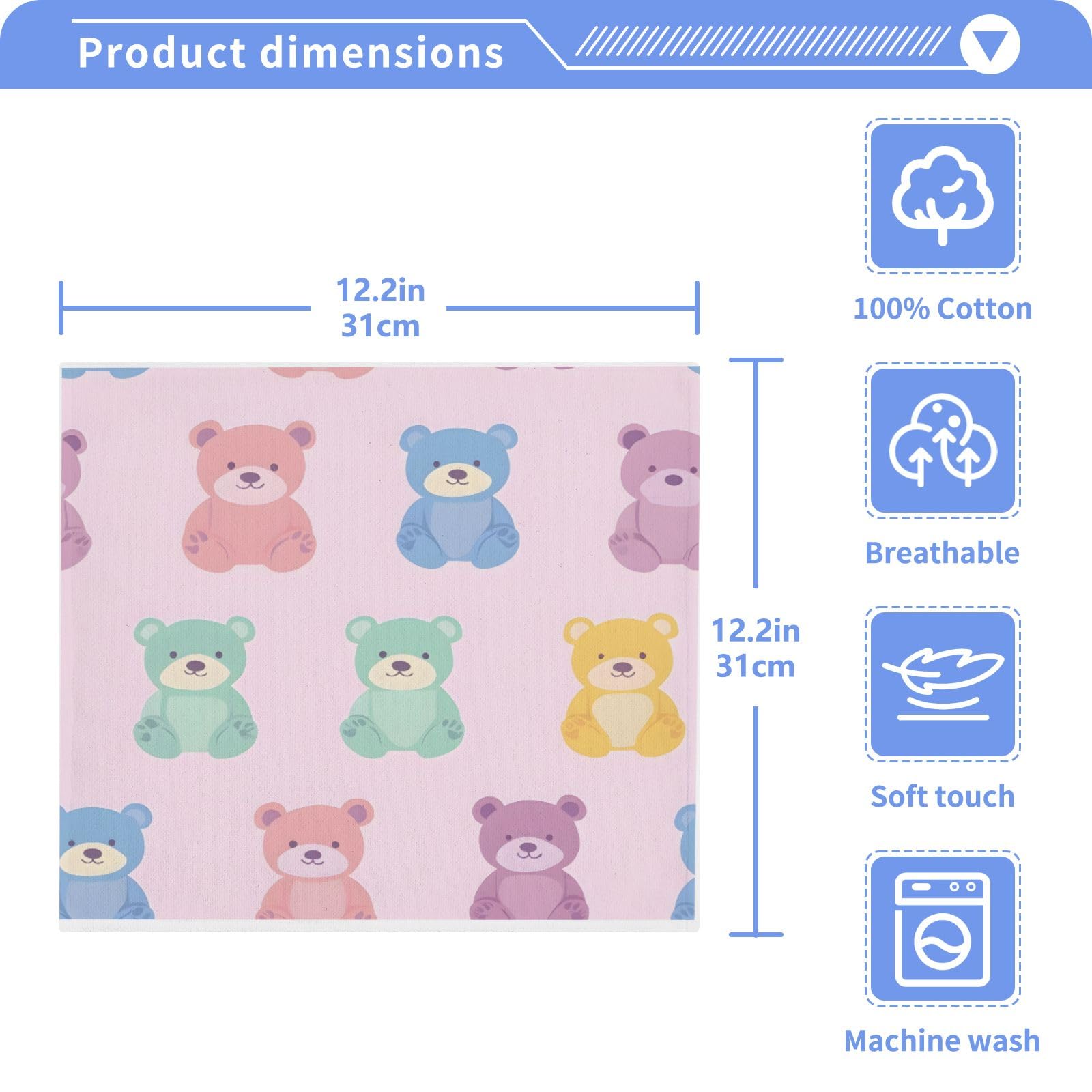 ALAZA Wash Cloth Set 100% Cotton Fingertip Towels Face Cloths Sets Corolful Bear Pink Highly Absorbent Soft Feel Set of 2