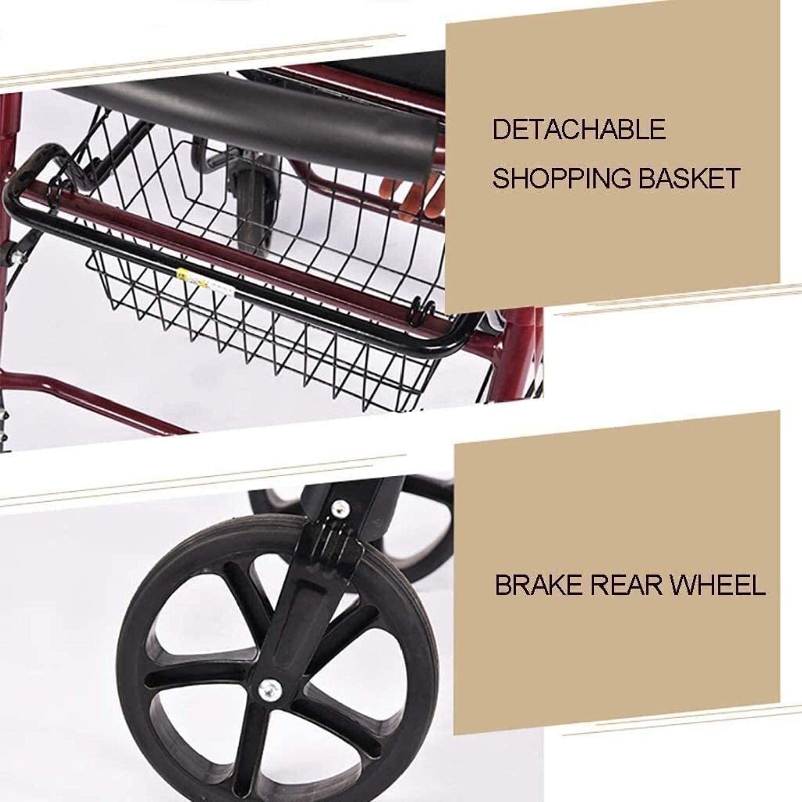 Rollator Walker Rama spacerowa Standardowy chodzik Rollator Regulowany chodzik z siedziskiem Dla osób starszych, niepełnosprawnych i pacjentów o ograniczonej sprawności ruchowej Comfortable