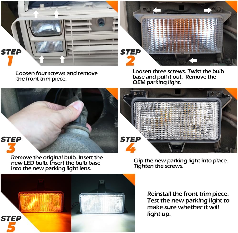 NJSBYL OE-Style LED Front Turn Signal Light for 1983-1986 C10 K10 C20 K20 C30 K30 C1500 K1500 C2500 K2500 Trucks White Parking Light Amber Bumper Signal Light Corner Marker Lamps, 2PCS LED Bulbs