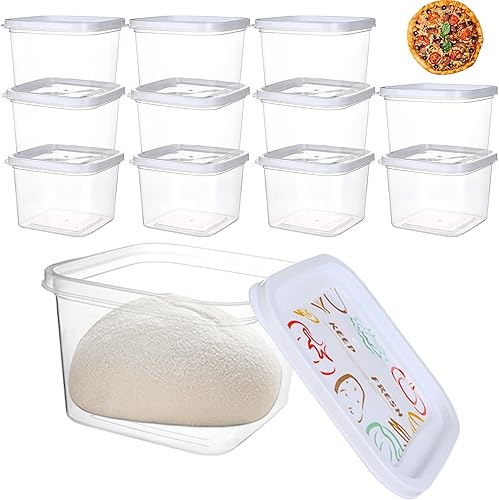 cenryusa Paquete de 12 cajas apilables a prueba de masa, caja grande a prueba de masa de pizza con tapas de sellado, contenedor de masa de pan, masa