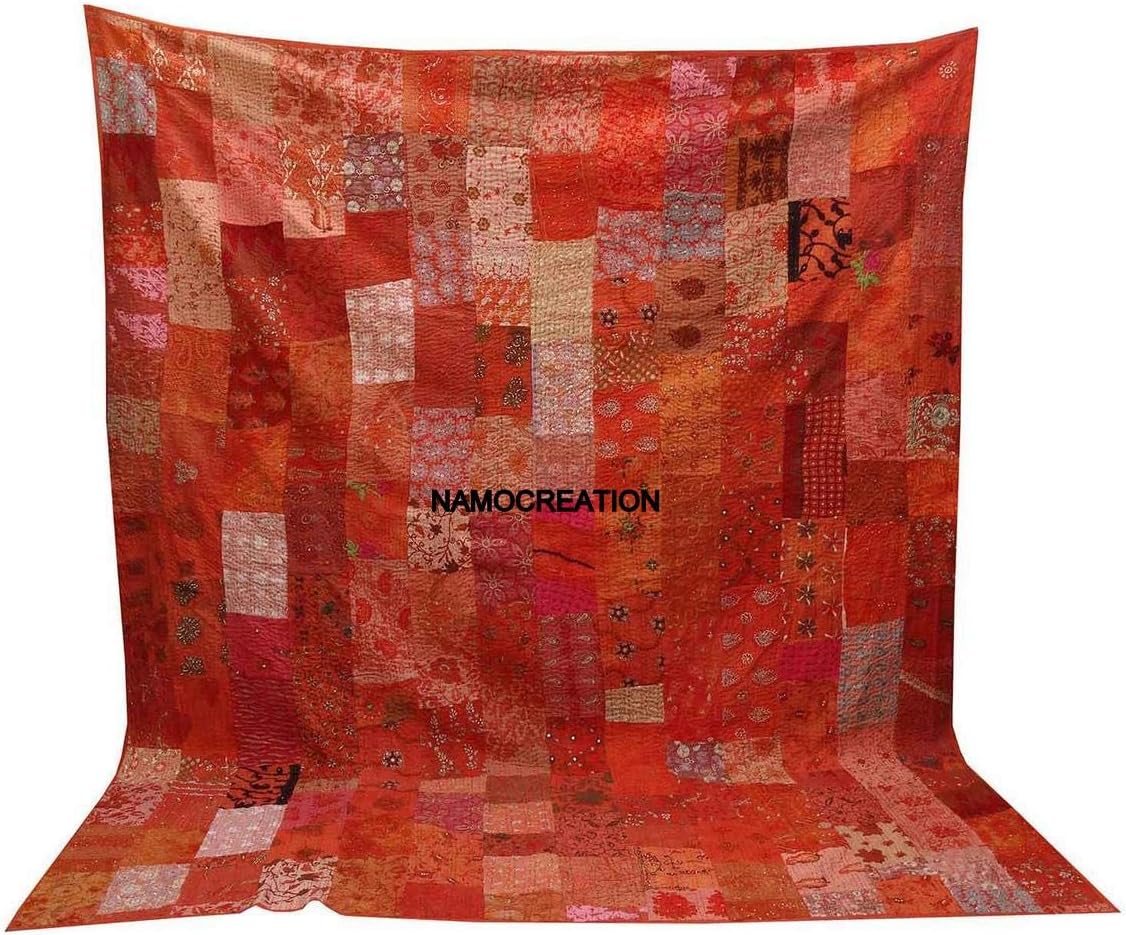 Embroidery Assorted Patchwork Kantha Quilt Reversible Patchwork Kantha Bedspread Bed Cover Decor Throw Blanket California King/Queen/Twin (60X90 Inches)
