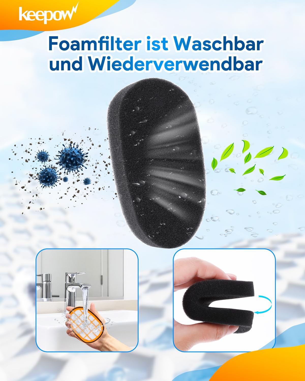 Keepow 8 Filter für Philips SpeedPro Max Aqua Akkusauger, Kompatibel mit Philips XC8045 Filter und 8000 Series Aqua Plus, Waschbarer Staubsauger Filter für FC6812 FC6813 FC6822 FC6823 FC6826 FC6723/01