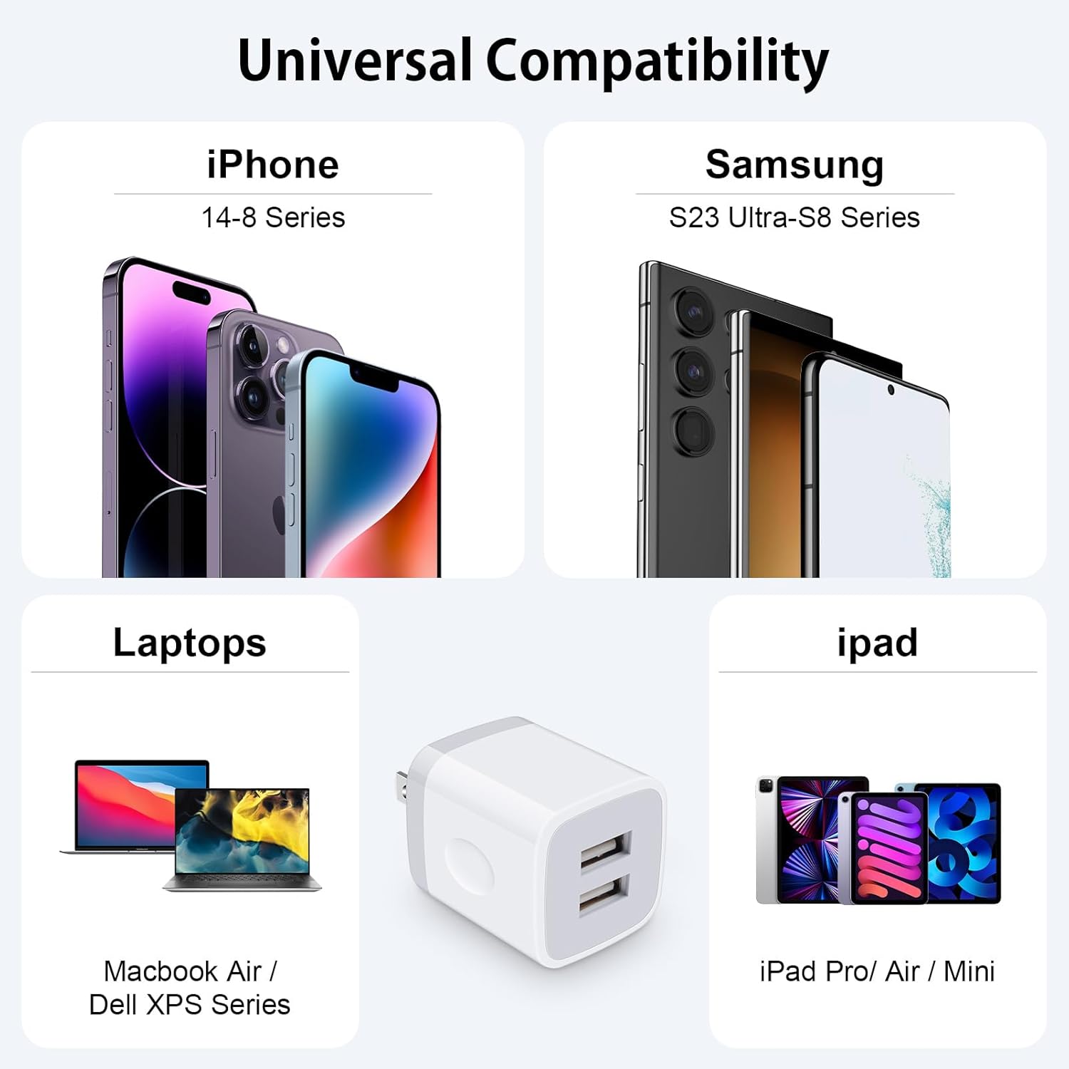 USB Wall Charger, USB Outlet Plug, 2-Pack Wall Plug Cube 2.1A/5V Dual Port Charging Block Charger Box for iPhone 14 13 12 11 Pro Max XR XS X 8, iPad, Samsung Galaxy S22 S21 A13, Pixel 6