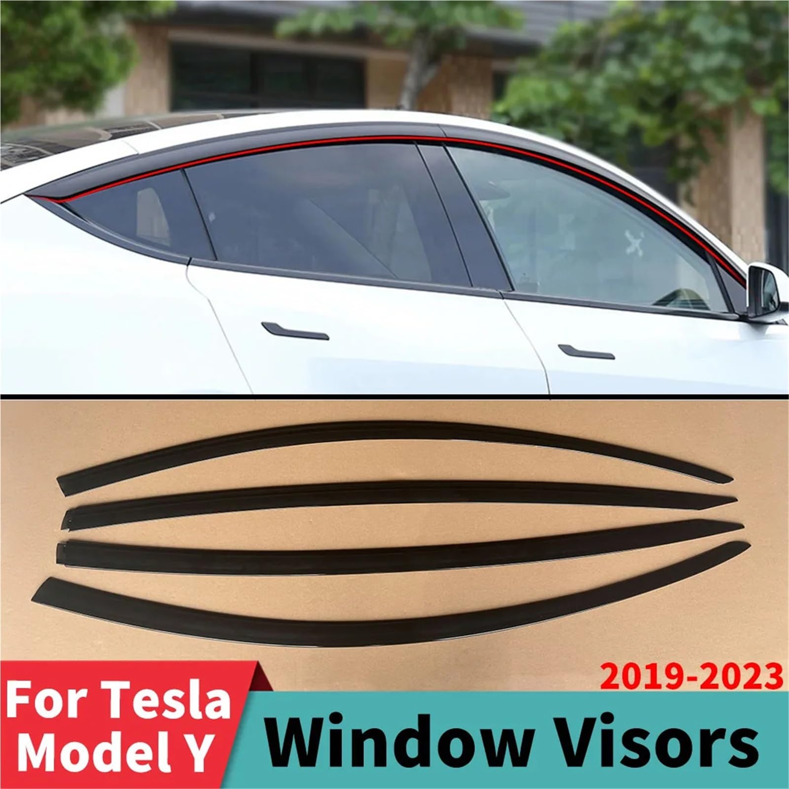 Car Wind Deflector Pasuje do modelu Tesla Y 2019-2023 Stylizacja samochodu Tuning Szeroki zestaw nadwozia 4 szt. Osłony okienne Osłona przeciwwiatrowa