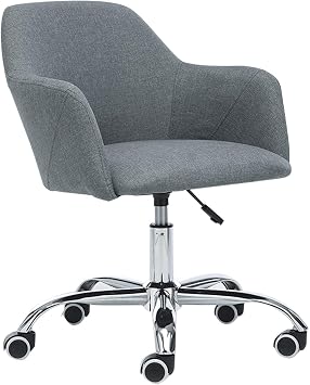 Modern Office Chair, Home Comfort Swivel Chair, Ergonomic Task Chair with Linen Upholstery and Armrests, Mid Back Adjustable Office Chair