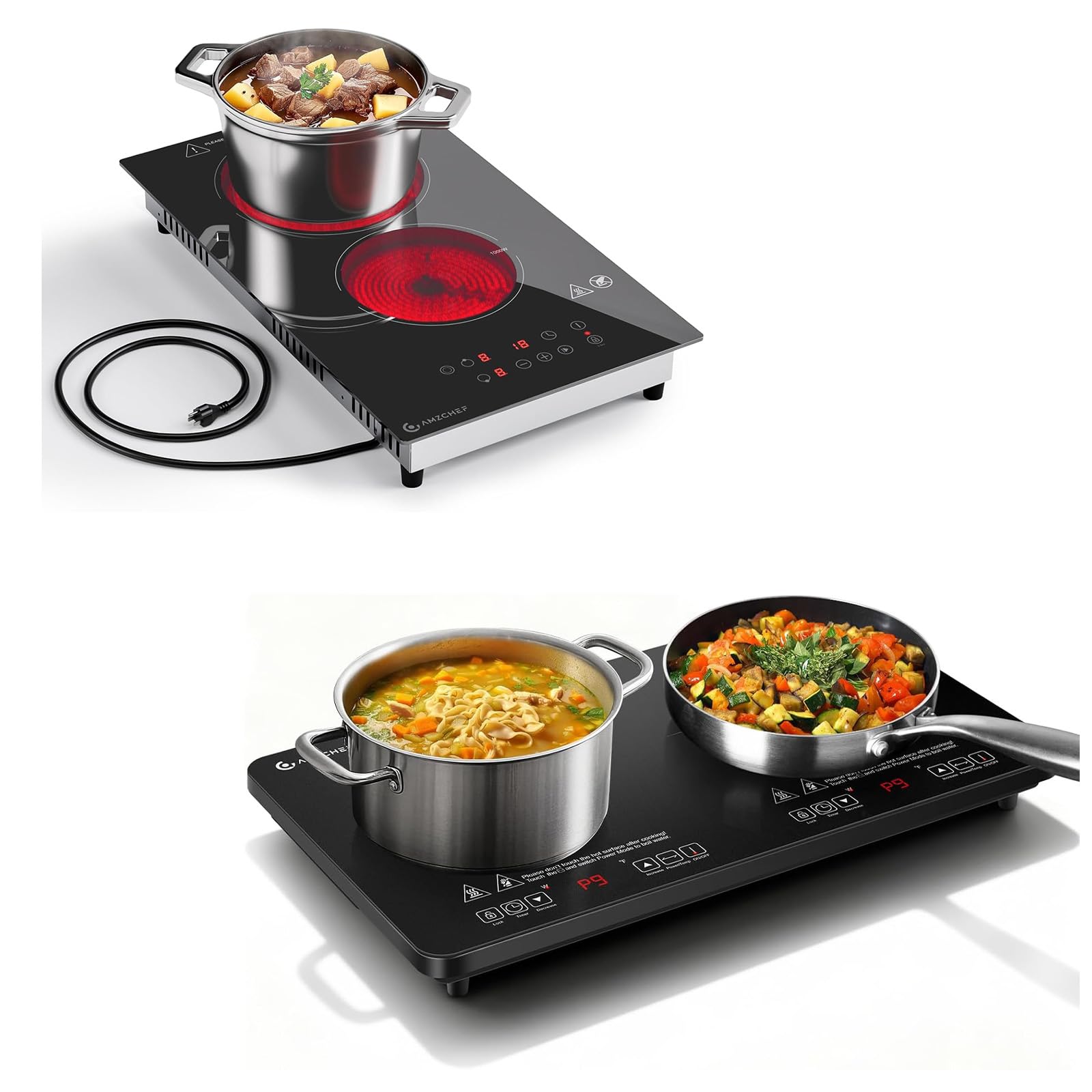 AMZCHEF 2-Burner-Electric-Cooktop-Electric-Stove &amp; AMZCHEF Portable-Induction-Cooktop-2-Burner-ETL-Certified
