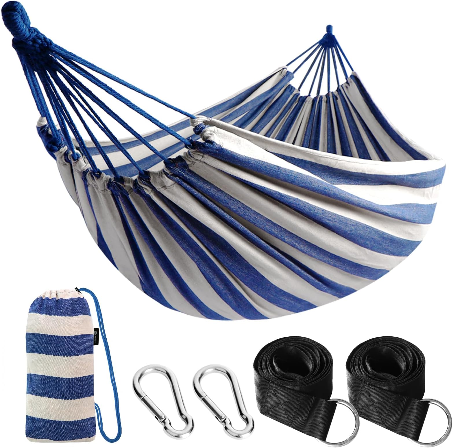 Anyoo Cotton Hammock Comfortable Fabric with Tree-friendly Straps, Durable Portable Hammock with Travel Bag,Perfect for Garden Camping Outdoor/Indoor Patio Balcony Backyard