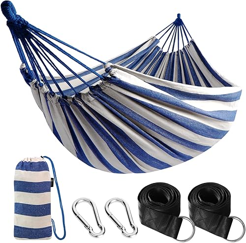 Miniatura 50 de Anyoo - Hamaca de algodón para jardín, con correas para colgar, hasta 660 libras, hamaca portátil con bolsa de viaje, perfecta para acampar al aire