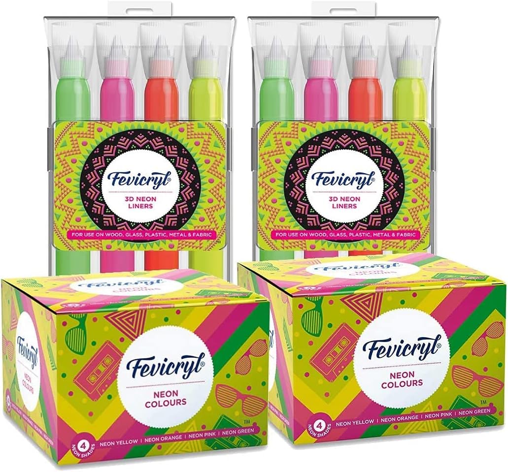 Pidilite Fevicryl Neon Colour Kit (2) and 3D Neon Liners (2) Combo Pack