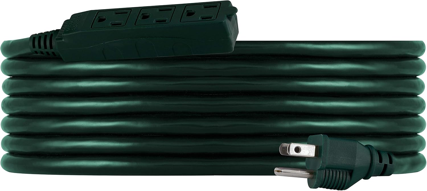 Philips 15 Ft Outdoor Extension Cord, 3 Outlet Power Cord, Use in Garage, Shed, Office or Home, Green, SPS1033GE/27