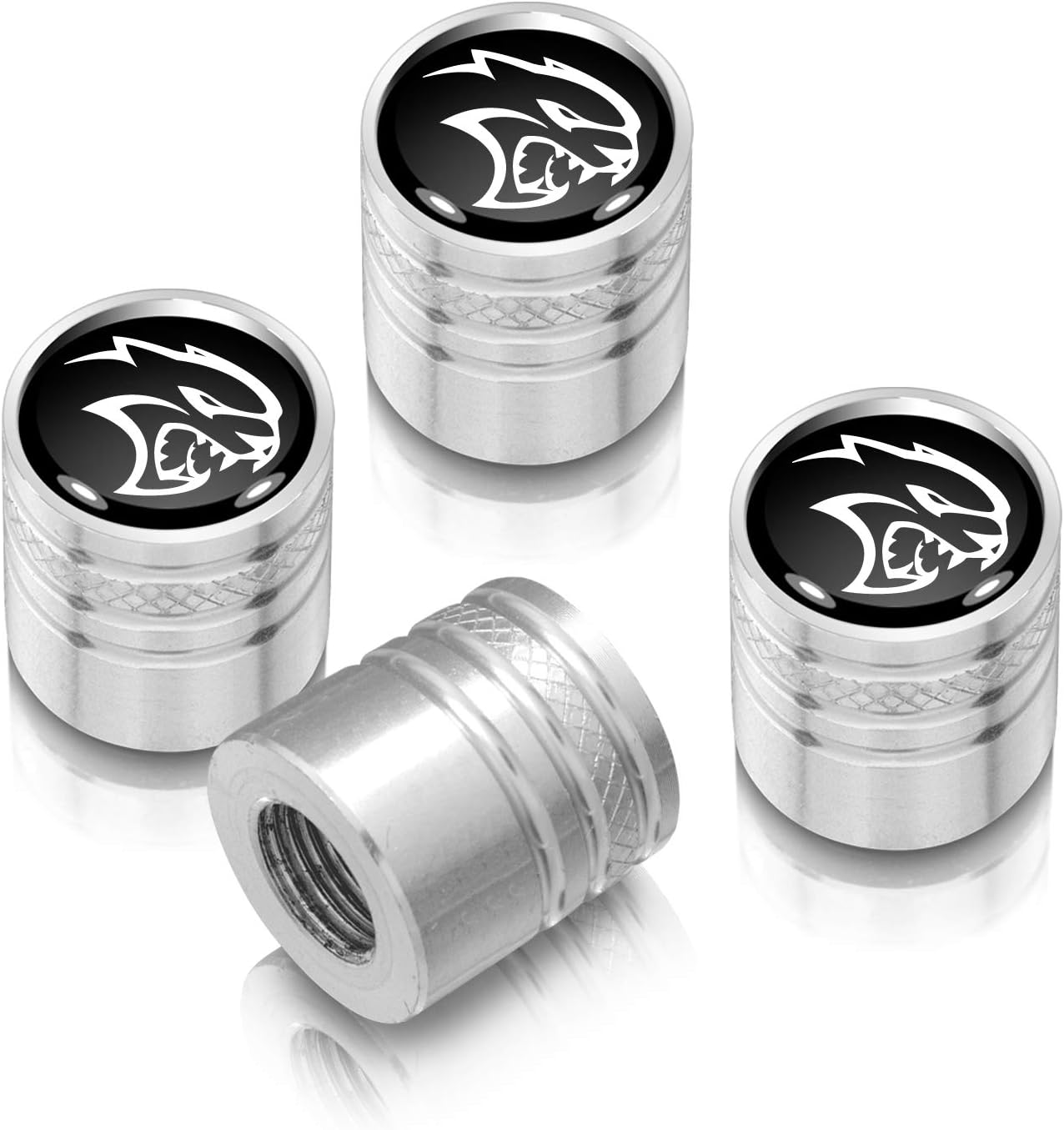 iPick Image for Dodge SRT Hellcat Black on Silver Aluminum Cylinder-Style Tire Valve Stem Caps