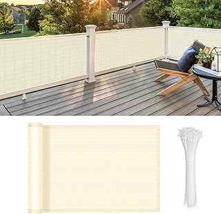 LOVE STORY Balcony Privacy Screen, 3'x16' Butter Cream Deck Shield Screen Fence Cover (HDPE),UV Protection and Weather-Resistant,3 FT Height for Deck, Patio, Backyard, Outdoor Pool, Porch, Railing