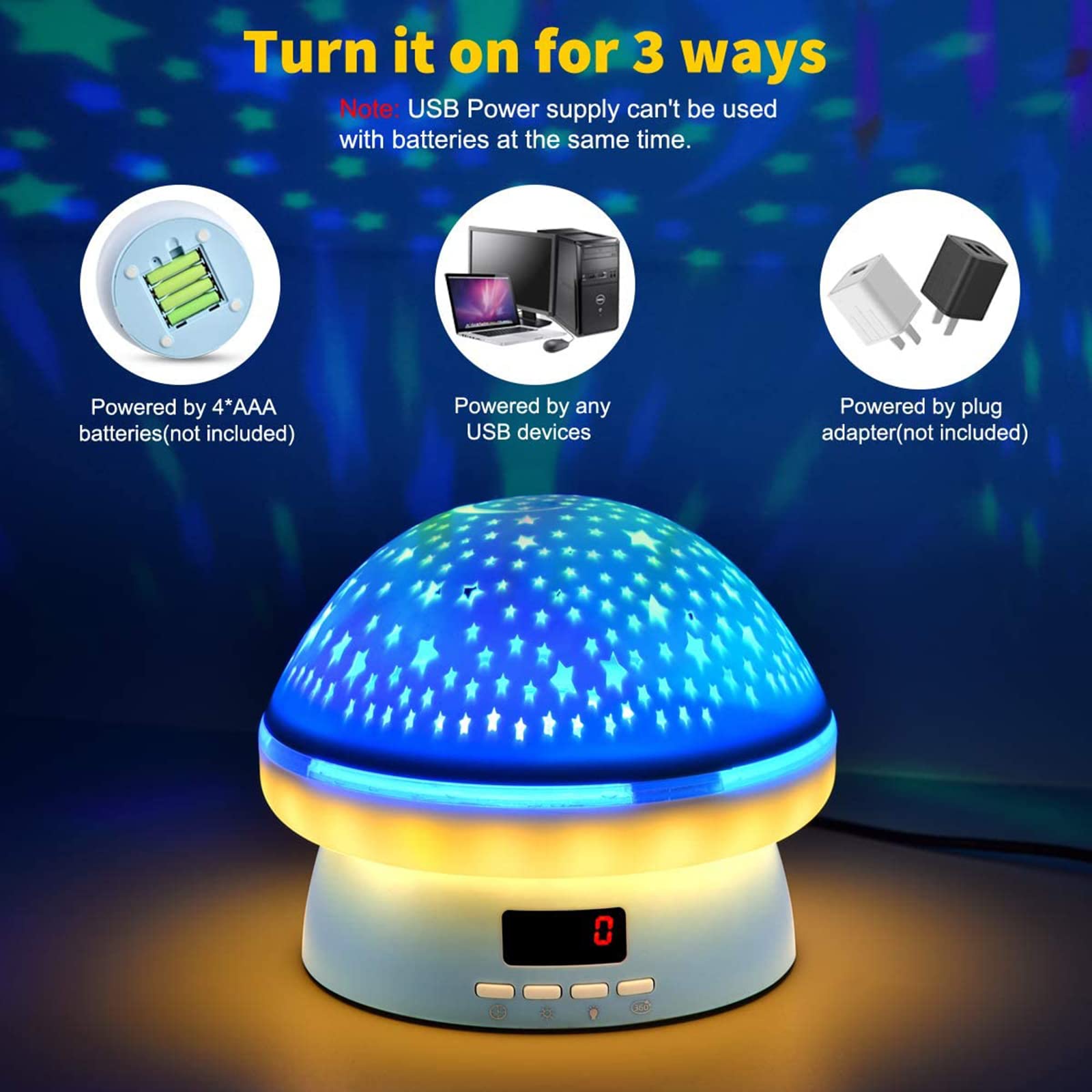 Projektor gwiazdowy lampka nocna dla dzieci - 6 kolorów 360 ° obrotowy projektor lampki nocnej dla dzieci do sypialni z pilotem czasowym - najlepszy prezent dla dzieci,Black