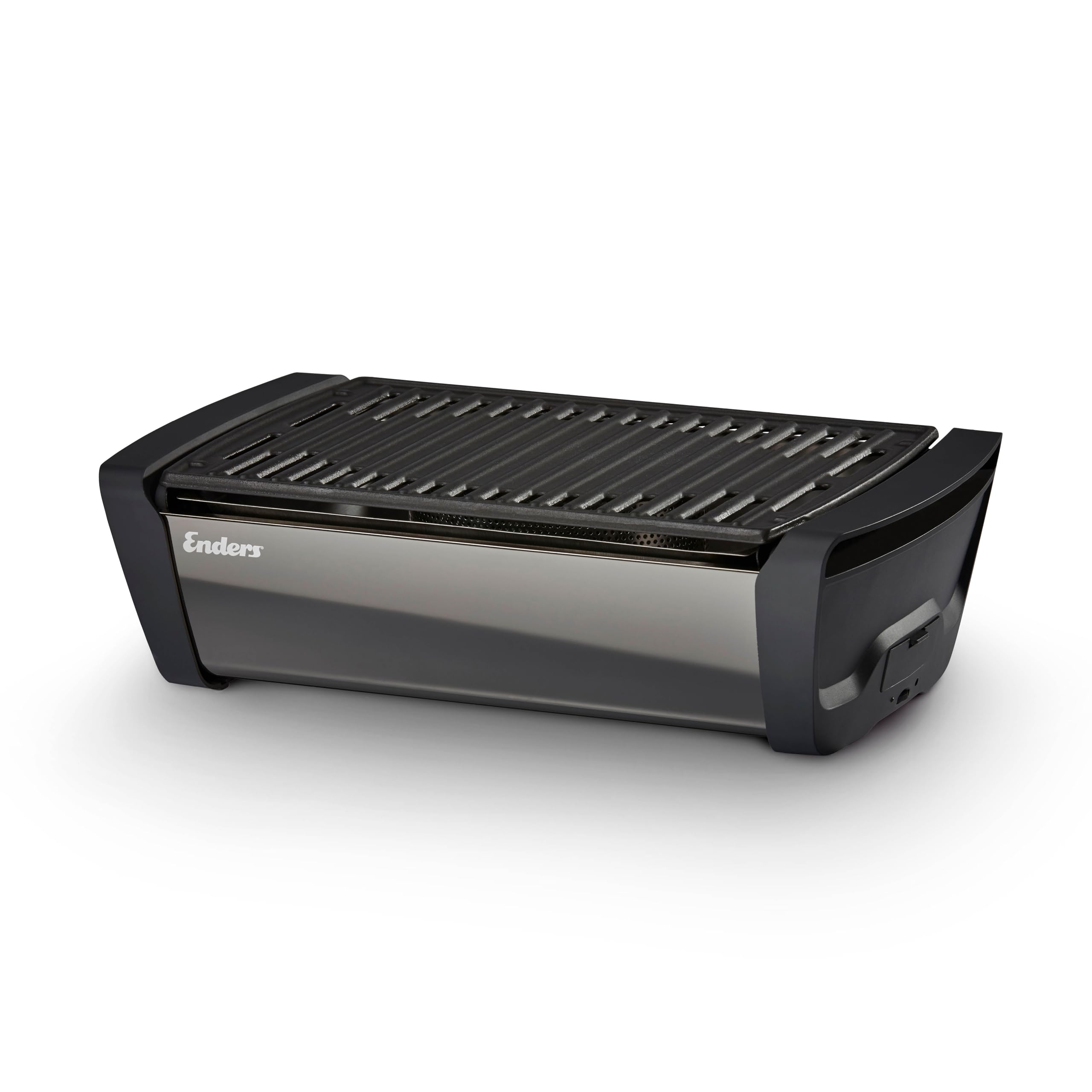 Enders® 1365 Aurora Mirror raucharmer Tischgrill, mit Gusseisen-Rost, Holzkohle-Grill, Grill klein, rauchfreier Tischgrill, Balkon-Grill, Picknick-Grill, Camping-Grill, Grill mit Belüftung, black, 26x47x13.5 cm