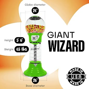 Giant Gumball Machine with Stand - Commercial Bubble Gum Machine 5`6 Spiral Gumball Vending Machines - Coin Mechanism $0.25 - Dispenses 1 Gumballs Bouncy Balls & Toys in Round Capsules - Green