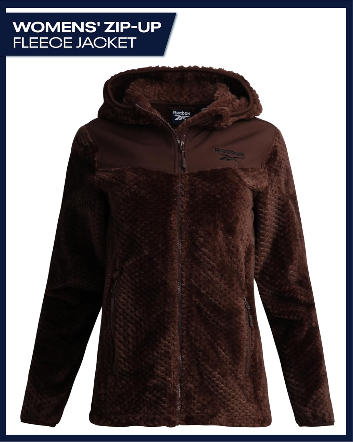 Reebok Womens Fleece Jacket - Super Soft Snow Fleece Hooded Zip Up Jacket - Cozy Softshell Outdoor Winter Jackets for Women - Image 3