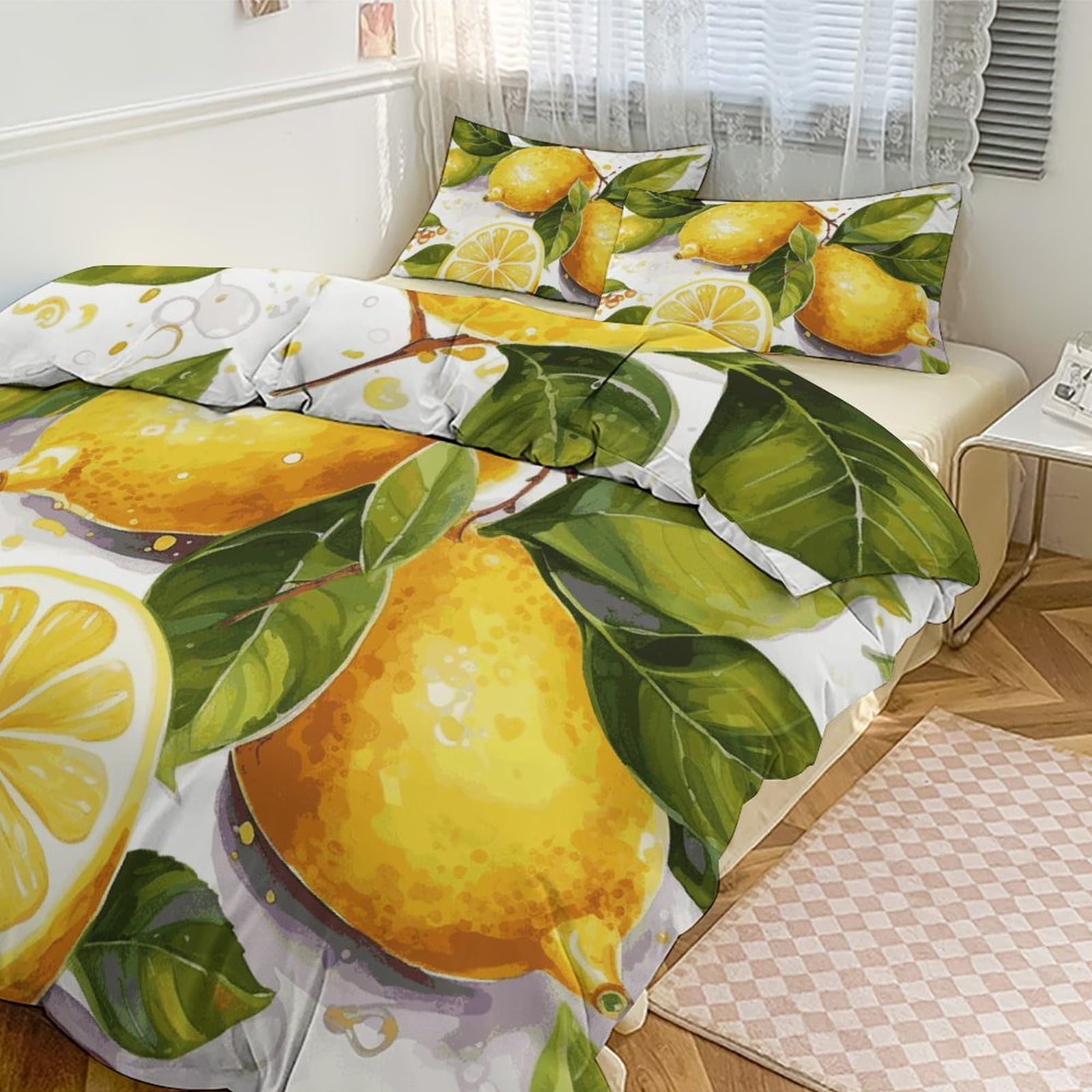 Parure de lit haut de gamme ultra douce 3 pièces avec linge de lit citron