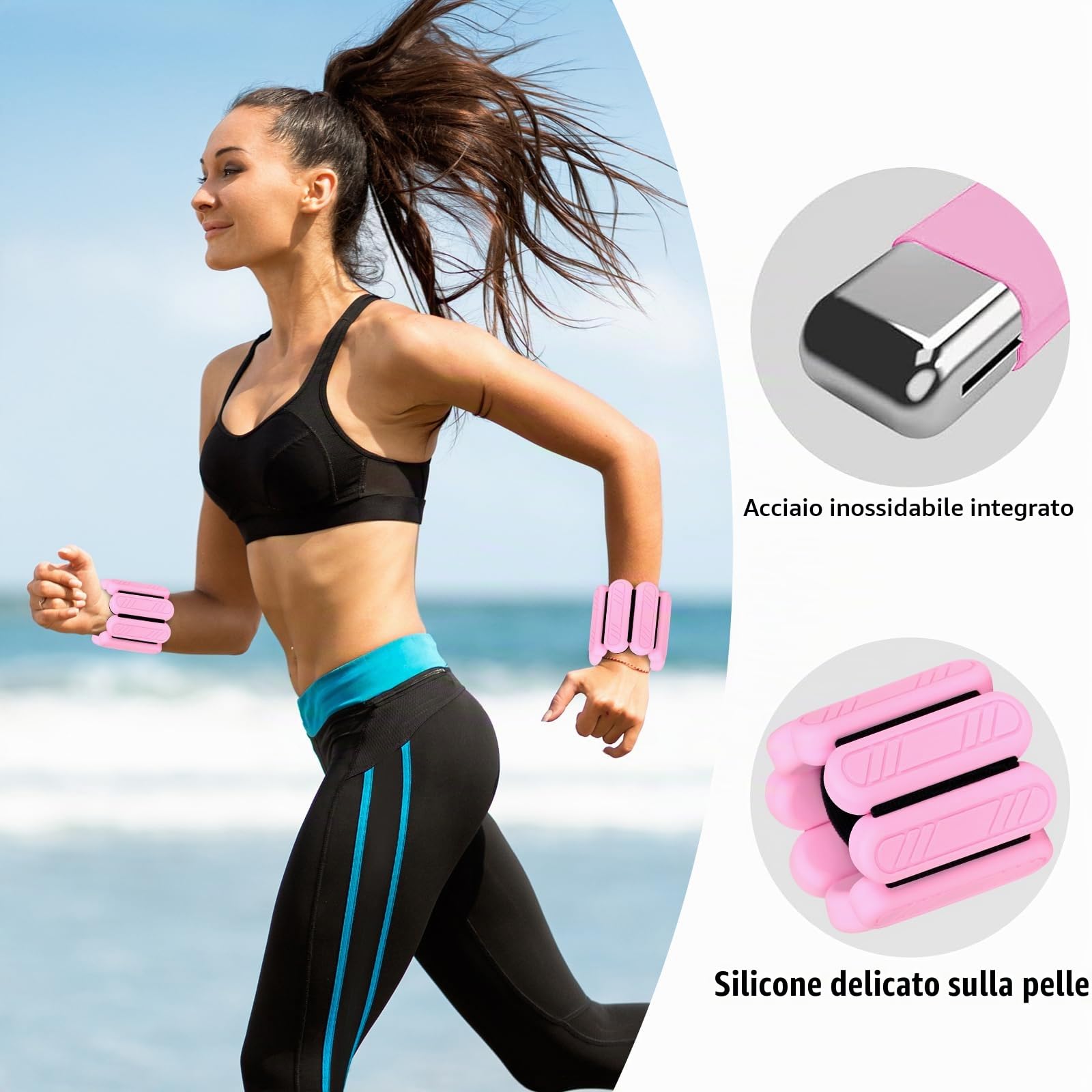 Set di 2 pesi da polso regolabili, per piedi o polso in movimento, jogging, yoga, aerobica, pilates, fitness