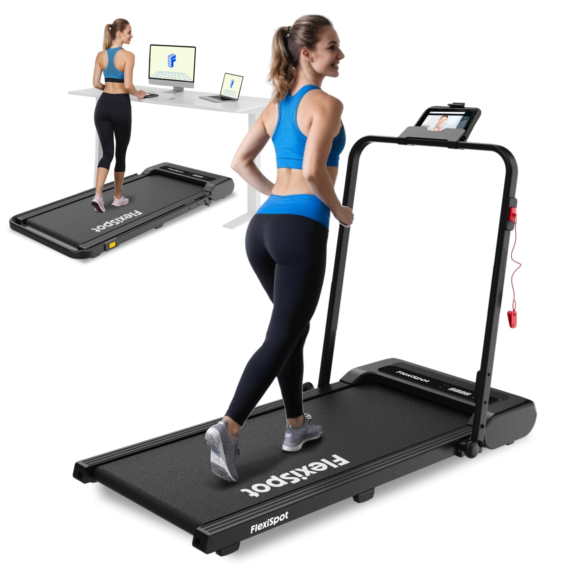 FlexiSpot Laufband Walking Pad für zuhause und Büro, Geräuscharme Laufbänder 4 in 1 Tragbares Laufband mit Fernbedienung und LED Display DynamicX