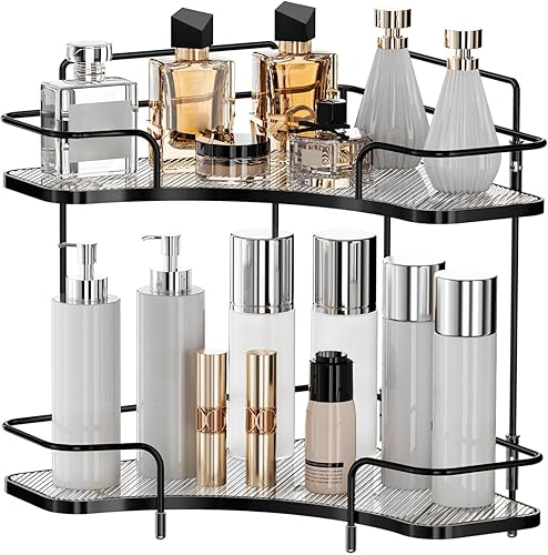 Organizador de esquina de 2 niveles para encimera de baño, organizador cosmético para el cuidado de la piel, bandeja de perfume para encimera de
