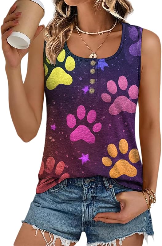 MARSVOVO Casual Henley Tank Tops for Women Summer Lounge Scoop Neck Sleeveless Shirts with Button Trendy Cute Relaxed Soft Breathable Blouse for Beach Vacation Daily Wear S-2XL,M