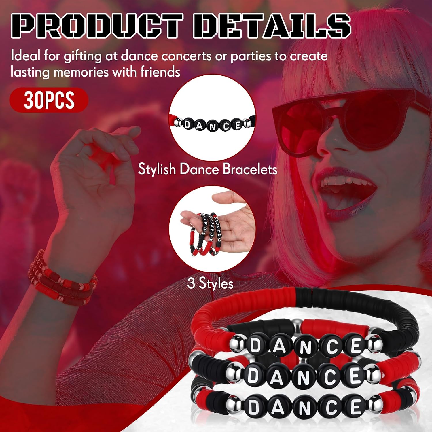 Landical 30 Pcs Dance Bracelets Bulk for Women Merchandise for Fans, Friendship Heishi Bracelets for Concert Outfits Party Favors, Gifts for Fan, Valentine Gifts Party Favors