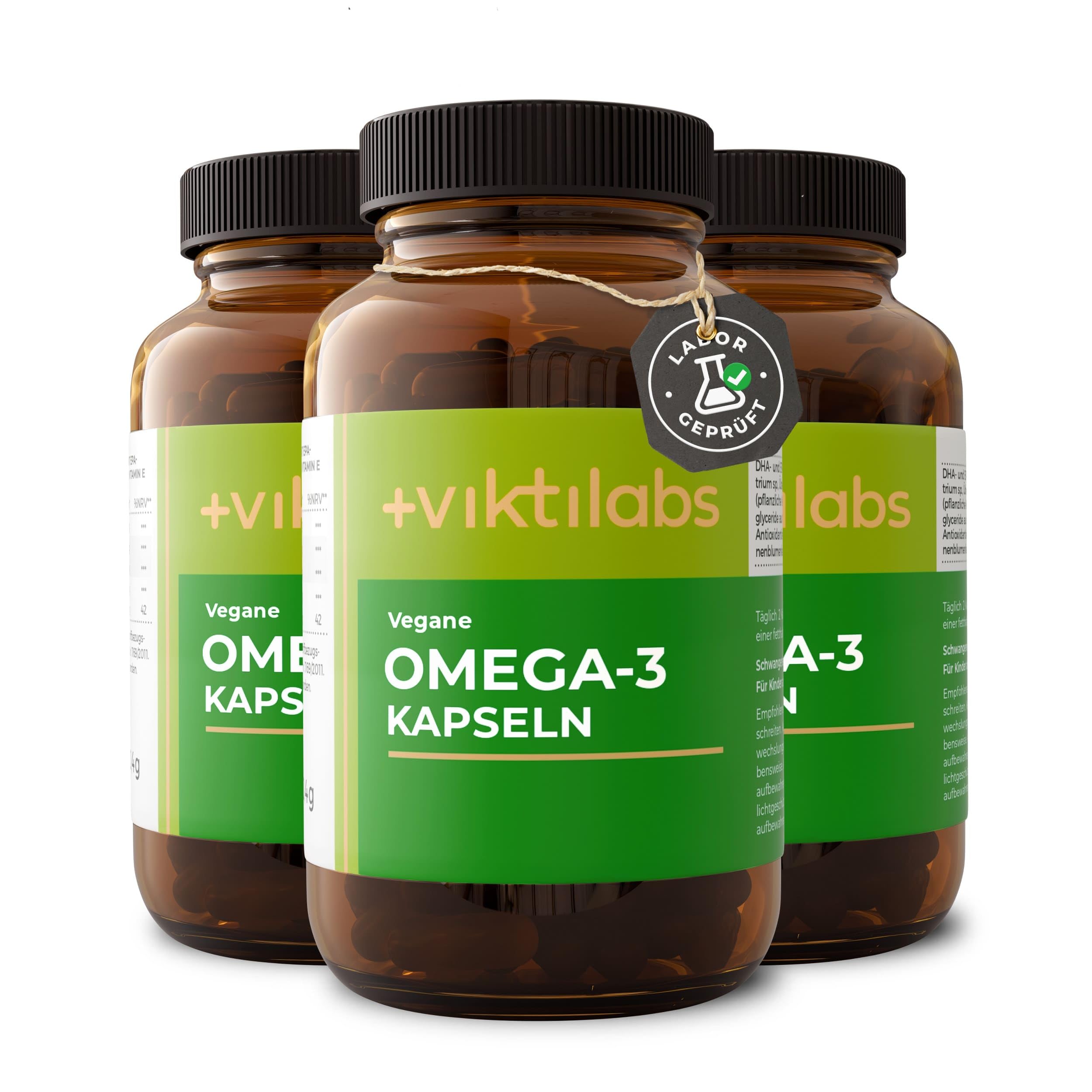 Vegane Omega-3 Kapseln - aus Algenöl - 936 mg Omega-3 pro Tagesdosis | 576 mg DHA & 288 mg EPA pro Tagesdosis - niedriger Totoxwert - 2 Kapseln pro Tag - 60 vegane Kapseln - ohne Zusatzstoffe