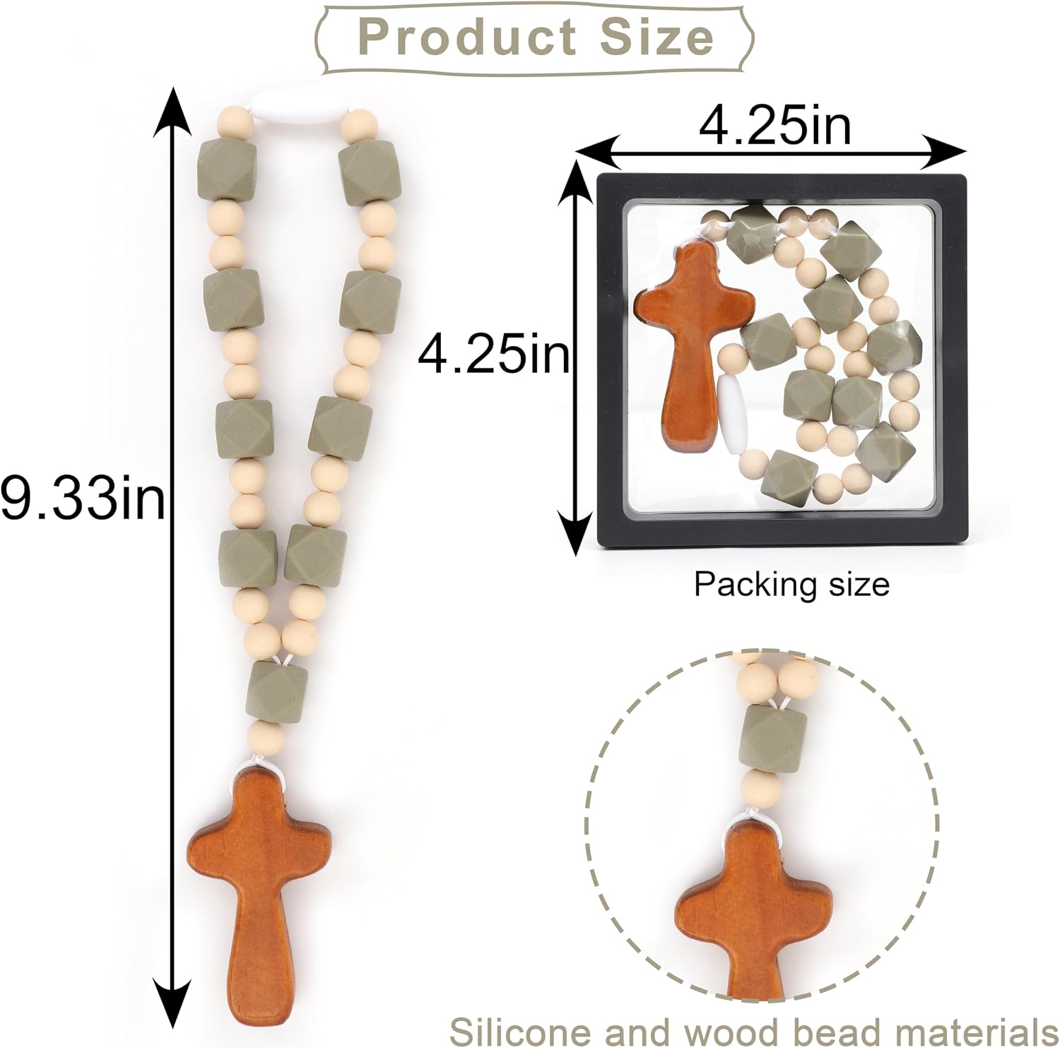 Cross Silicone Rosary - Baby Baptism Party Supplies,Silicone Beads Baptism Gift,Catholic Kids First Silicone Rosary,Christian Communion Chewy Rosary (Square 1)