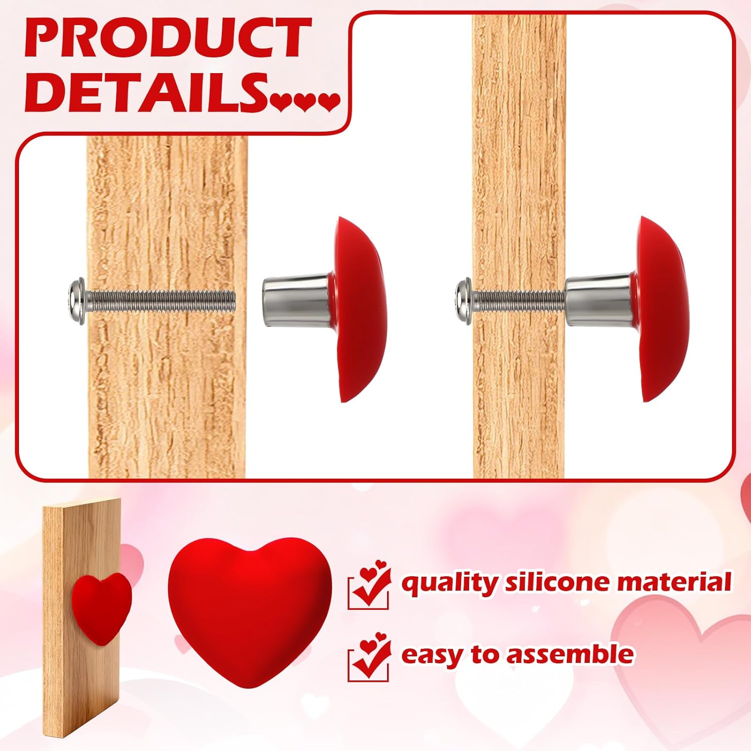 Vicenpal 12 Pcs Valentine's Day Silicone Heart Cabinet Knobs for Kitchen Rubber Red Heart Furniture Knob Decorative Drawer Pulls for Valentine Cabinet Dresser Wardrobe Home Decor