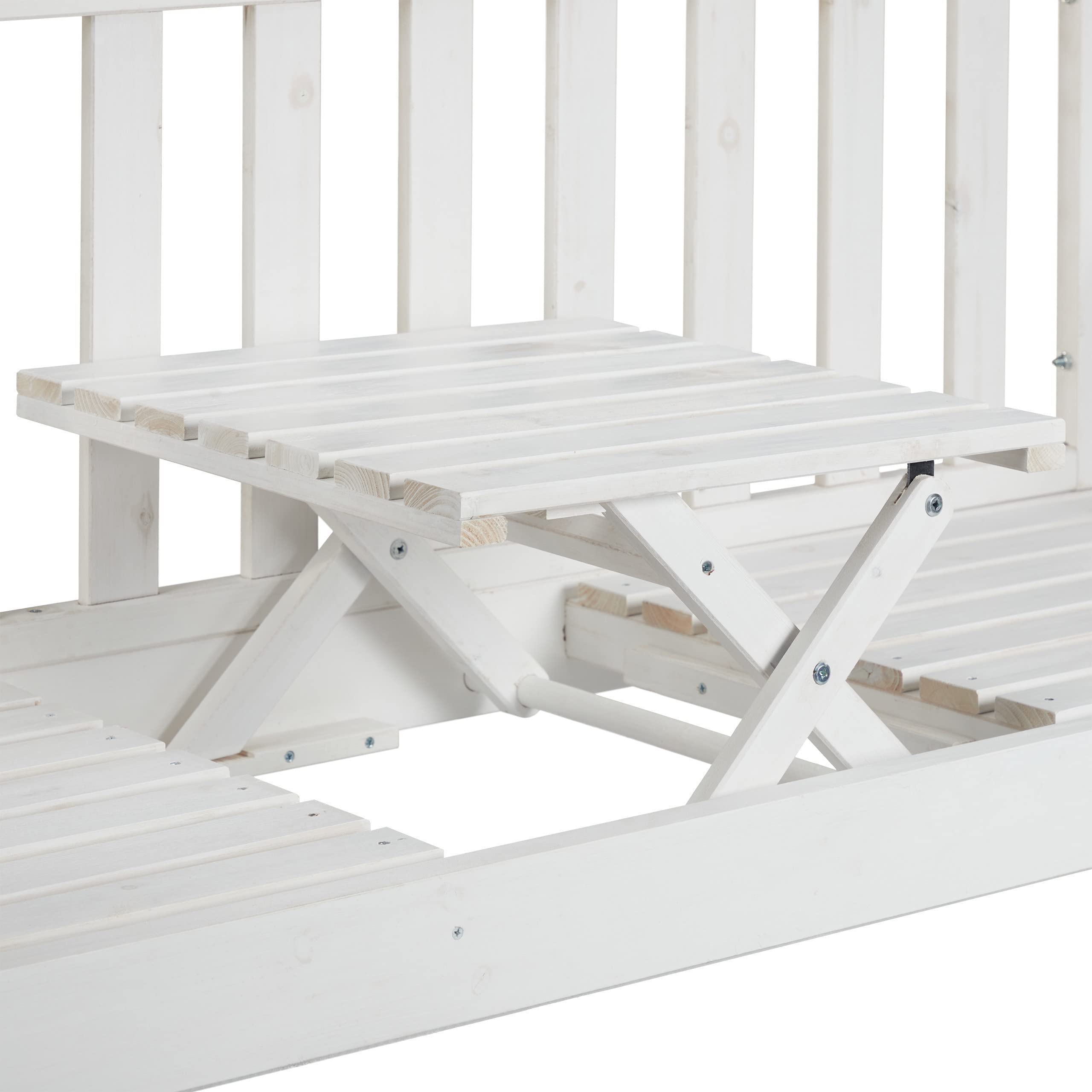 Relaxdays Gartenbank mit integriertem Tisch, 3 Sitzer, robuste Holz Sitzbank, Garten & Balkon, HBT: 90x152x56 cm, weiß