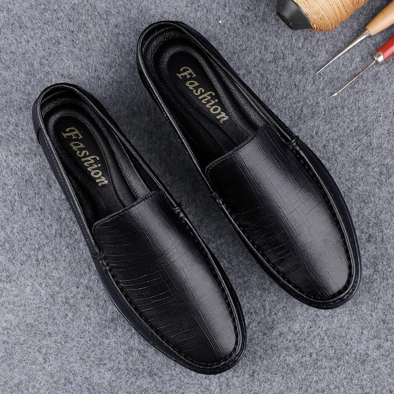 Men's Leather Slip-On Mules, Low-Top Round-Toe Slippers, Casual Moccasins, Semi-Loafers, Suitable for Daily Wear and Formal Occasions3