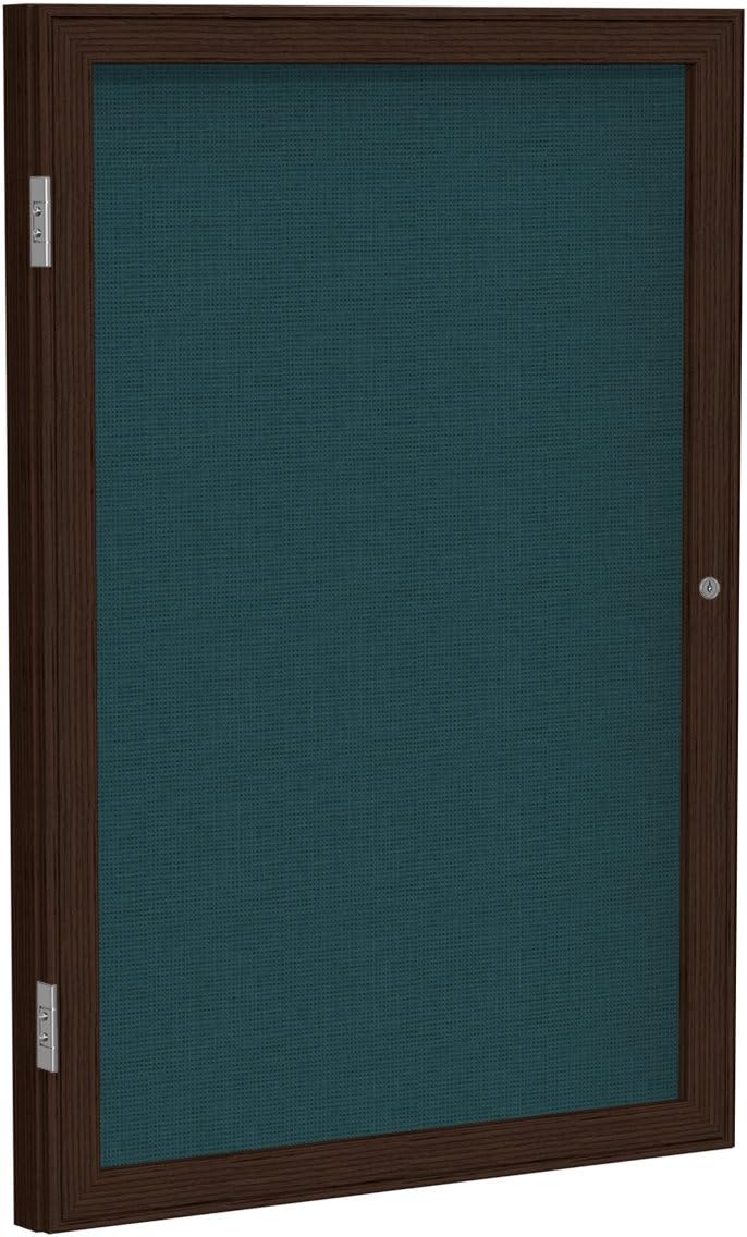 1 Door Enclosed Bulletin Board Frame Finish: Walnut, Surface Color: Blue, Size: 3' H x 2' W